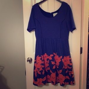 Dark blue a-line dress with orange floral XL